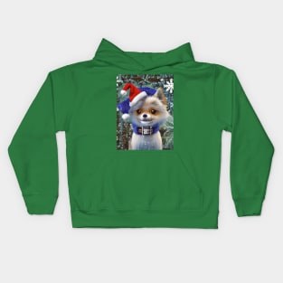 Smiling little christmas anime dog with hat. Kids Hoodie